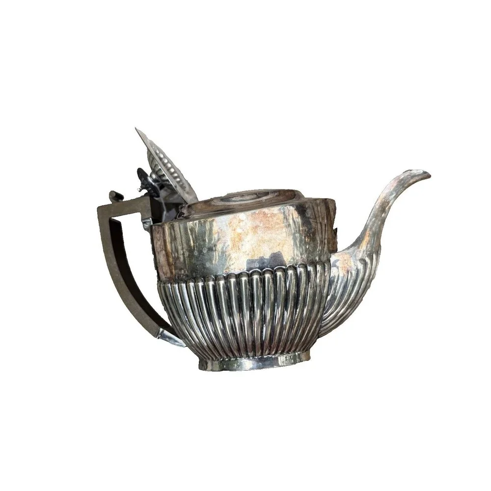 Vintage Birks EPNS Silverplate Art Deco Fluted Teapot Black Handle Canada Tea Po